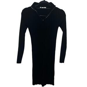 Vintage Long Sleeve Sweater Dress Ribbed Mini Dress Womens S Black